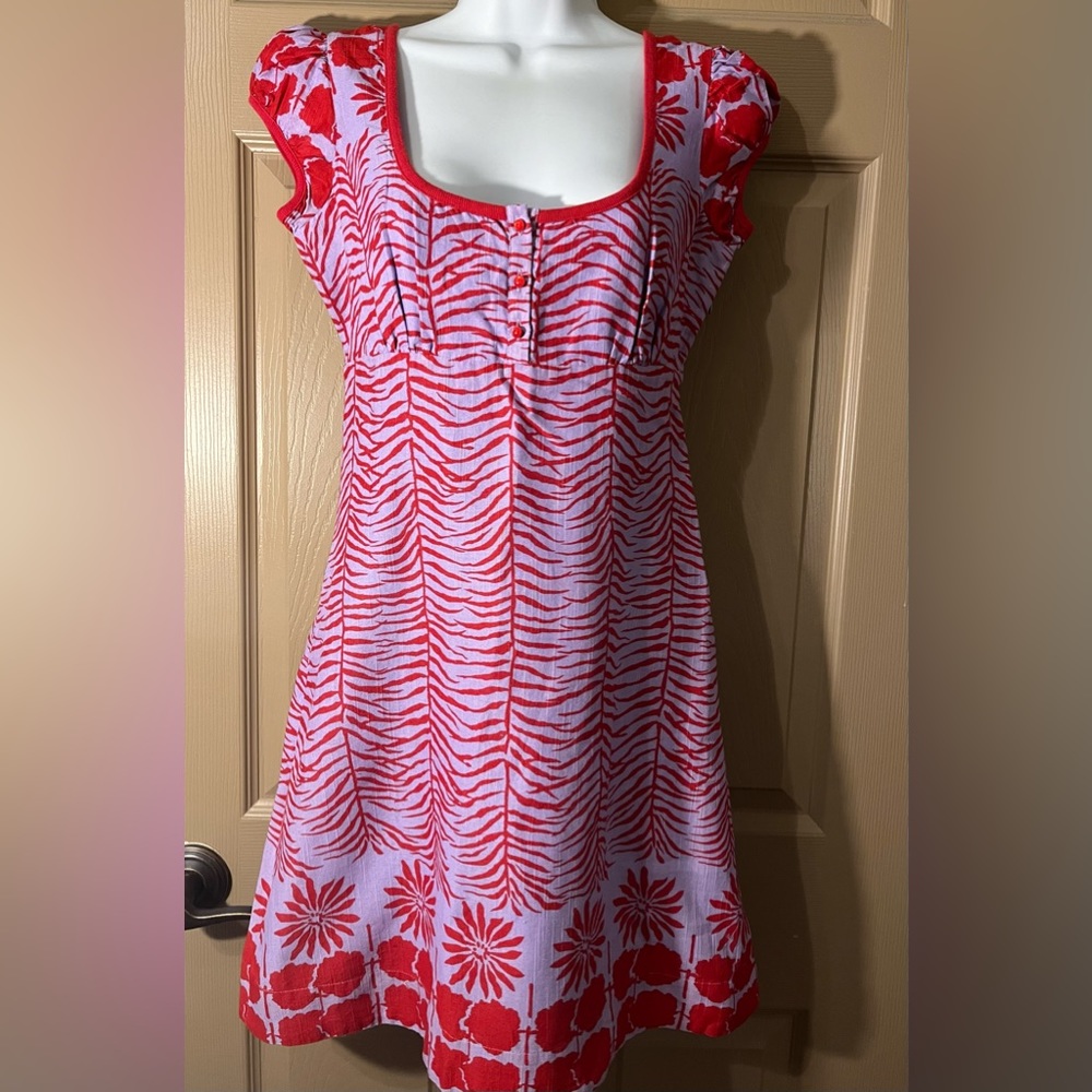 Free People Red & Lilac Mini Dress ~ Size 0